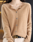 Helvano | Damen Rundhals Cardigan mit Knopfleiste