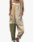 Helvano | Gestreifter Latzhosen-Jumpsuit für Damen in Beige