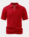 Helvano | Herren-Set Häkel-Poloshirt mit V-Ausschnitt & Leinenhose