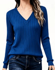 Helvano | Geripptes Feinstrickpullover mit V-Ausschnitt für Damen