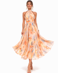 Helvano | Chiffonkleid mit Blumenmuster für Damen in Pfirsich