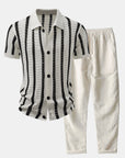 Helvano | Herren Set Leinenhose & gestreiftes Hemd in Beige