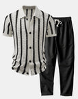 Helvano | Herren Set Leinenhose & gestreiftes Hemd in Beige