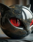 Helvano | Schwarze Katzenkopf-Skulptur mit hypnotischen Augen