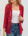 Helvano | Damen Strickjacke mit Blumen-Lochmuster