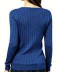 Helvano | Geripptes Feinstrickpullover mit V-Ausschnitt für Damen