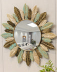 Helvano | Dekorativer Wandspiegel Sonnenschliff in Petrol & Gold