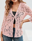 Helvano | Damen Strickjacke mit Blumen-Lochmuster