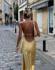 Helvano | Satin-Maxikleid mit Rückenschlitz für Damen