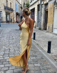 Helvano | Satin-Maxikleid mit Rückenschlitz für Damen