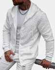 Helvano | Herren Strick-Hoodie mit geometrischem Muster in Weiss