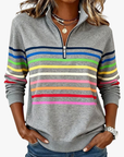 Helvano | Damen Sweatshirt mit kurzem Reissverschluss gestreift