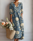 Helvano | Geblümtes Leinen-Midikleid für Damen