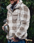 Helvano | Herren Fleece-Pullover mit Stehkragen und Karomuster