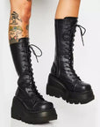 Helvano | Damen Schnürstiefel mit Plateauabsatz in Schwarz