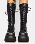 Helvano | Damen Schnürstiefel mit Plateauabsatz in Schwarz