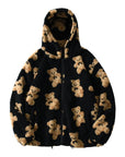 Helvano | Plüschjacke mit Kapuze und Bärendruck für Damen