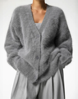Helvano | Flauschige Damen-Strickjacke mit V-Ausschnitt