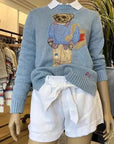 Helvano | Damen Strickpullover mit Bärenmotiv in Blau