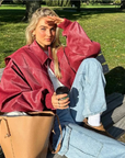 Helvano | Oversize Lederjacke für Damen in Rot