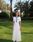 Helvano | Maxi-Kleid für Damen mit Fransen und Denim-Einsatz