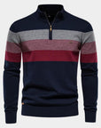 Helvano | Herren Streifen-Strickpullover mit Halbreissverschluss