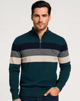 Helvano | Herren Streifen-Strickpullover mit Halbreissverschluss