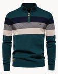 Helvano | Herren Streifen-Strickpullover mit Halbreissverschluss