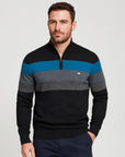Helvano | Herren Streifen-Strickpullover mit Halbreissverschluss