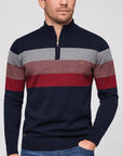 Helvano | Herren Streifen-Strickpullover mit Halbreissverschluss