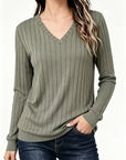 Helvano | Geripptes Feinstrickpullover mit V-Ausschnitt für Damen
