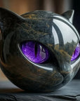 Helvano | Schwarze Katzenkopf-Skulptur mit hypnotischen Augen