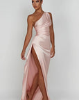 Helvano | Plissiertes Satin-Kleid mit Schlitz für Damen