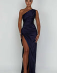 Helvano | Plissiertes Satin-Kleid mit Schlitz für Damen