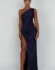 Helvano | Plissiertes Satin-Kleid mit Schlitz für Damen