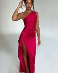 Helvano | Plissiertes Satin-Kleid mit Schlitz für Damen