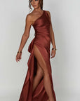 Helvano | Plissiertes Satin-Kleid mit Schlitz für Damen