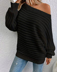 Helvano | Off-Shoulder Rippstrick-Pullover für Damen