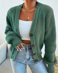 Helvano | Damen Strickjacke mit V-Ausschnitt und Knopfleiste