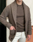 Helvano | Gerippte Strickjacke mit Schalkragen für Herren