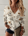 Helvano | Strickpullover mit V-Ausschnitt und Blumenmuster für Damen