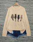 Helvano | Damen Strickpullover mit Katzenmotiv