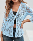 Helvano | Damen Strickjacke mit Blumen-Lochmuster