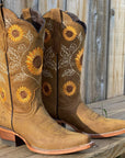 Helvano | Boho Damenstiefel im Sonnenblumen-Design in Braun