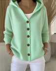Helvano | Damen Strickjacke mit Kapuze und Knöpfen