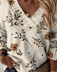Helvano | Strickpullover mit V-Ausschnitt und Blumenmuster für Damen