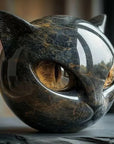 Helvano | Schwarze Katzenkopf-Skulptur mit hypnotischen Augen