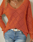 Helvano | Lochstrick-Pullover mit V-Ausschnitt für Damen