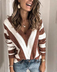 Helvano | Gestreifter Pullover mit V-Ausschnitt für Damen
