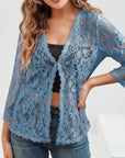 Helvano | Damen Strickjacke mit Blumen-Lochmuster